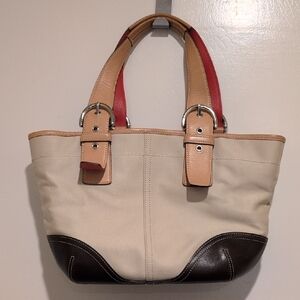 Vintage Coach Cream and Brown Women's Tote Bag